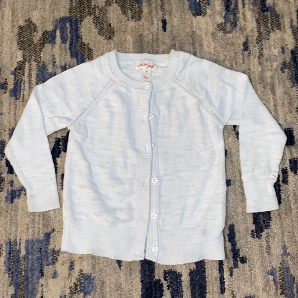Cat & Jack 2T White Knit Cardigan with Clear Rhinestone Buttons